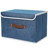 Lucky Monet Collapsible Storage Bins with Lids & PU Leather Handles - PP Plastic Board Washable L...