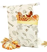 Reusable Beeswax Bread Bag For Homemade Bread & Sourdough - 2 Packs 17"x13" Organic Cotton & Line...