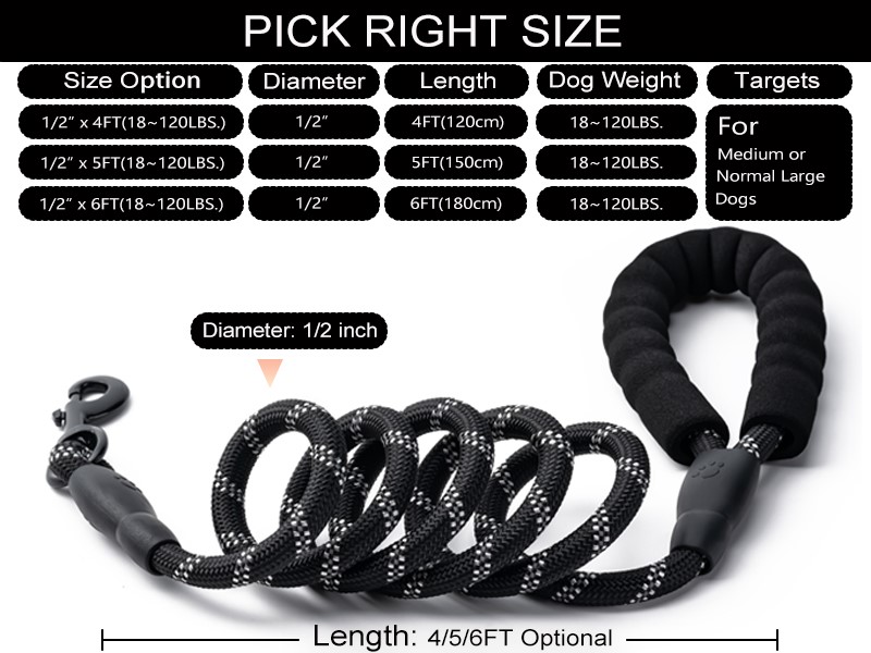 Heavy Duty Dog Leash,Durable Puppy Training Leashes for Night Pet Walking Small Medium Large Animals