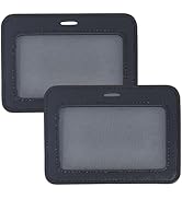 CALFOVERA 2PCS PU Leather Horizontal Photocard Protector Black Leather Badge Holder Waterproof ID...