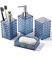 RYTOXILO Bathroom Accessories Set, 4 Pack Blue Acrylic Bath Accessory Sets Complete, Diamond Soap...