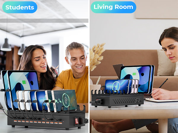 USB Charging Station, 24 Port Fast Charging Station for Multiple Devices USB C Charger Block