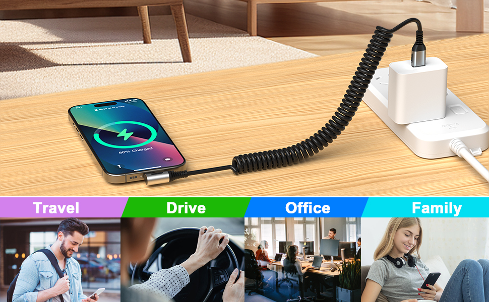 90 Degree Coiled Lightning Cable