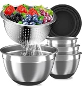 Mixing Bowls with Airtight Lids Set, 4 Stainless Steel Bowls Nesting Bowls & Colander, Kitchen Or...