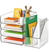 FANXIYQ 4-Tier Acrylic Paper Tray Organizer with Bookends, Paper Organizer | Tool-Free Stackable ...