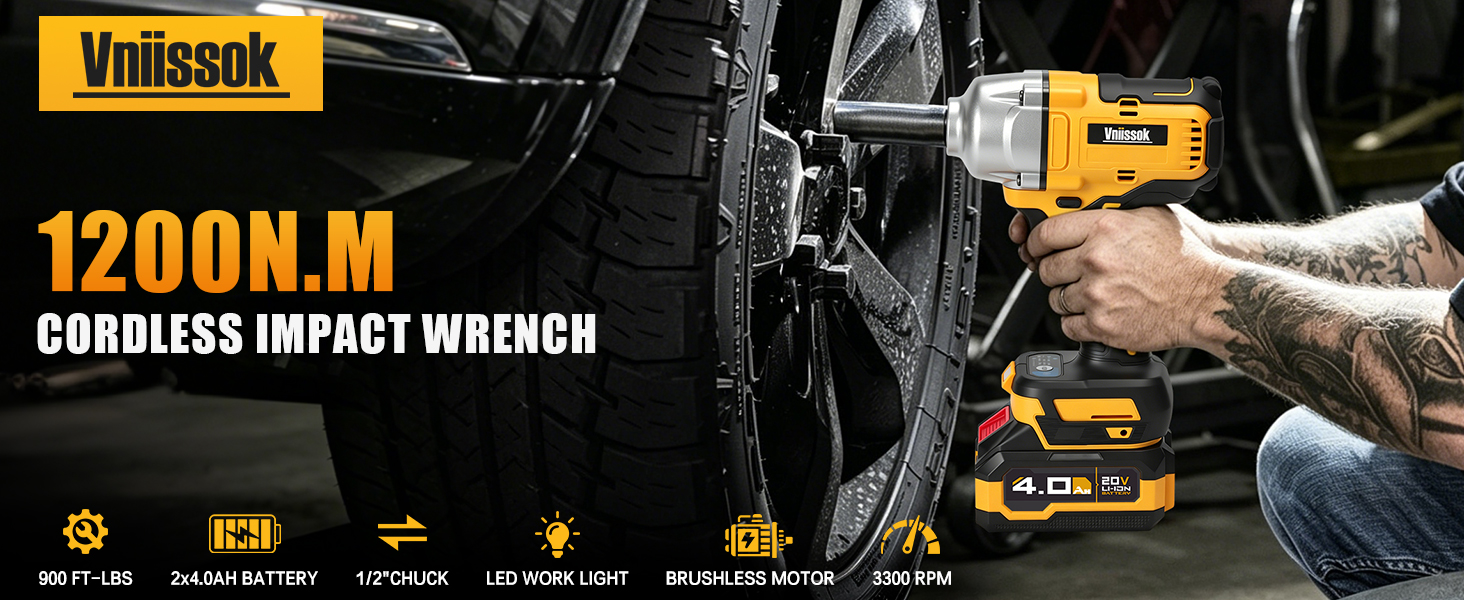 Cordless Impact Wrench, 1/2 Inch 1200N.m High Torque 20V Brushless Power Impact Driver Kit