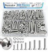 Bemaka 333Pcs Machine Screws Nuts and Bolts Assortment Kit, Stainless Steel Bolts 9 Sizes M3 M4 M...