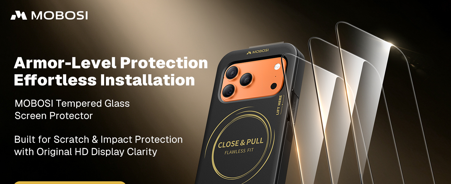MOBOSI 3 Pack for iPhone 17 Pro Screen Protector, Auto Alignment Tray