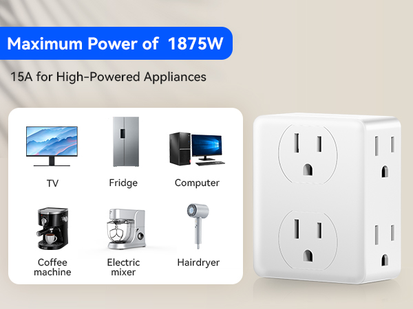 Small powerful and practical multi plug splitter up to 1875W