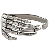 Dtja Vintage Skull Hand S925 Sterling Silver Open Band Ring for Women Girls Statement Adjustable ...