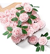 Aegero Artificial Flowers 25pcs Foam Fake Roses with Stems for DIY Wedding Bouquets Bridal Shower...