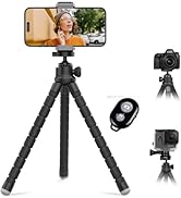 Acuvar Cell Phone Tripod, 10" Flexible Mini Tripod with Remote, Phone Holder & Go Pro Adapter Sma...