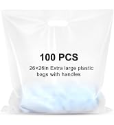 Maitys 100 Pcs 26"x26" Clear Plastic Bags with Handles Large Merchandise Shopping Bags for Small ...