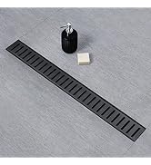 SaniteModar Linear Shower Drain, 24 inch Matte Black Shower Drain with Removable Capsule Pattern ...