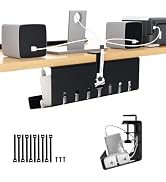 Syeeiex Cable Management with No-Drill C-Clamp & Screw Mount, 17'' Metal Under Desk Cord Organize...