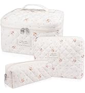 Makeup Bag Set, Quilted Makeup Bag, Large Floral Cosmetic Bag for Women, Cute Cotton Makeup Bags,...