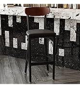 Flash Furniture Wright Set of 2 Commercial Barstools - Walnut Wood Boomerang Back - Black Vinyl S...