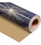 Burymento Blue Gold Starburst Wrapping Paper, Reversible Gold Gift Wrap for Birthday, Valentine's...