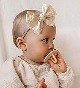 Cherssy Baby Girl Muslin Headbands, 3.5" Cotton Hair Bows Nylon Hairbands for Newborns, Infants, ...