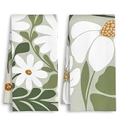 HSIASHENG ArtisaEura Sage Green and White Boho Daisy Floral Kitchen Towels, Abstract Mid Century ...