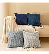 Softalker Throw Pillow Covers 18x18 Inch, Set of 4, Corduroy Soft Striped Farmhouse Boho Pillow C...