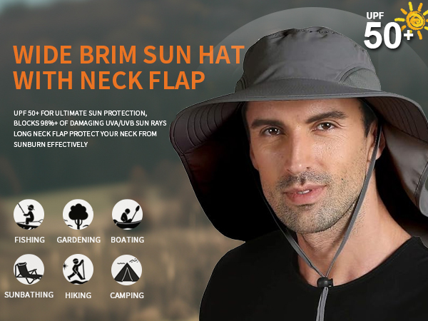 WIDE BRIM NECK FLAP SUN HAT FOR MENS WOMENS