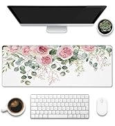 Desk Mat,Peony Flowers and Eucalyptus Leaves Large Gaming Mouse Pad for Desk XL,Pink Floral Desk ...