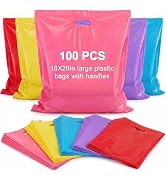 Maitys 100 Pcs 18"x20" Multicolor Plastic Bags with Handles Large Merchandise Shopping Bags for S...