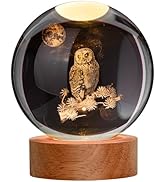JANARARY Large 3D Owl Crystal Ball Night Light, Figurines in Crystal Lamp 16 Color Changing with ...