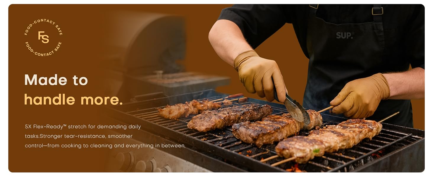 5X Flex-ReadY stretch for daily tasks tear-resistance smoother control cooking to cleaning
