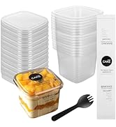 EATHEATY 100 Pack 14 oz Plastic Dessert Cups with Lids - Square Fruit Parfait Cups with 100 Packs...