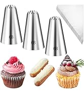 FATUXZ 3 Pieces Large 6B Churro Piping Tips and Piping Bags, Stainless Steel Cake Decorating Tips...