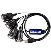 TECHTOO 4 Port Professional FTDI CHIP USB to RS232 Serial Cable DB9 Serial Adapter Converter 9-Pi...