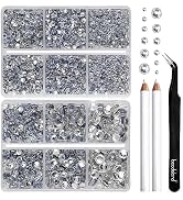 BEADSLAND Hotfix Rhinestones, 6080PCS Clear Rhinestones for Clothes Crafts Mixed 6 Sizes with Wax...