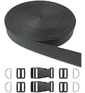 ZHFMILY Black Nylon Webbing Strap with Plastic Buckles 45ft Flat Webbing Strapping for Indoor&Out...