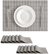 Leetaltree Beige Gray Woven Basketweave Placemats Set of 12, High Density, Stain Resistant, Washa...