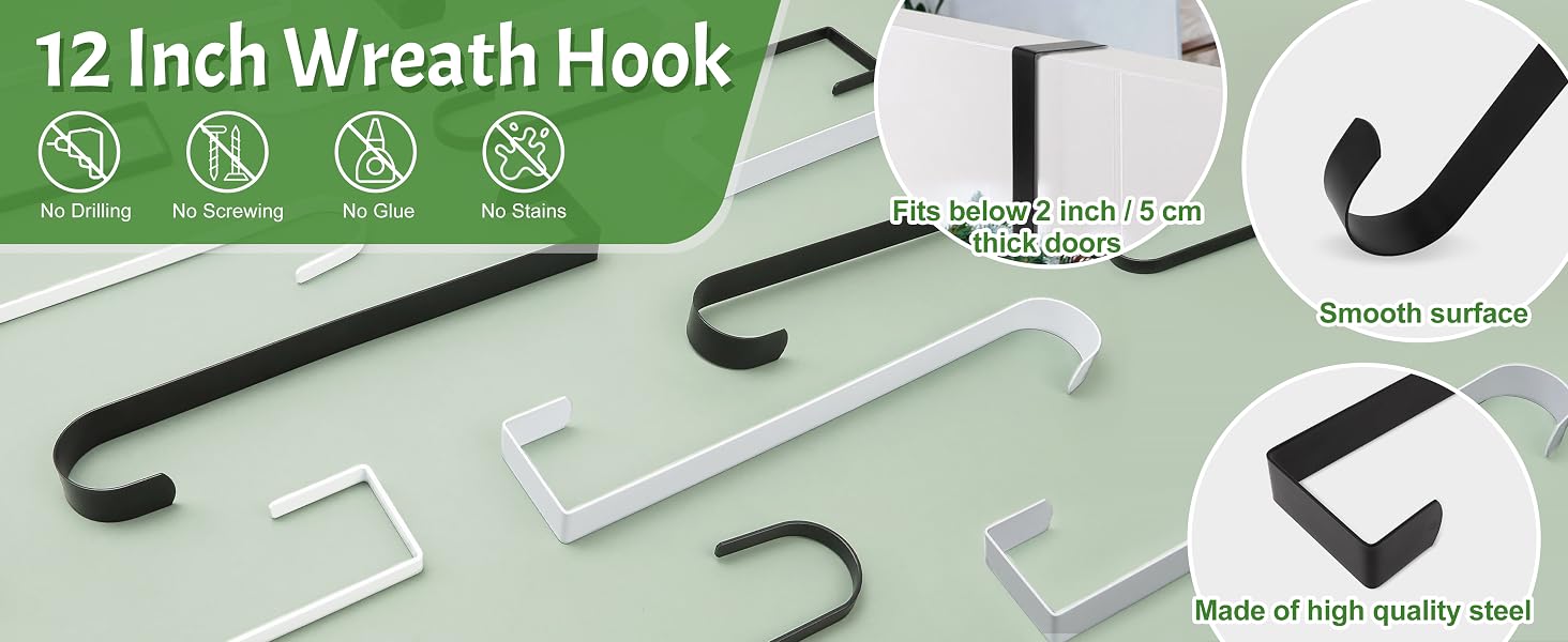 ZningEsxi Over Front Door Wreath Hook Metal Overdoor Wreaths Holder 12" for Front Door Christmas