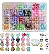 10mm Crackle Glass Beads for Jewelry Making 600pcs Assorted Panited Handcrafted Round Beads for B...