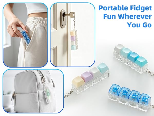 Xirtolve Keyboard Fidget Toy Keychain, 4 Pack, 2 Clicky, 1 Creamy, 1 Silent