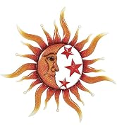 TICKCACY Metal Sun Wall Art Decor, 30.5” Large Sun And Moon Sculpture for Indoor Outdoor, Sun Wal...