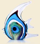 XMGZQ Hand Blown Blue Glass Fish Figurines for Home Decor Accent,Sea Glass Art Paperweights,Tropi...