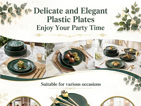 Green disposable plastic plates