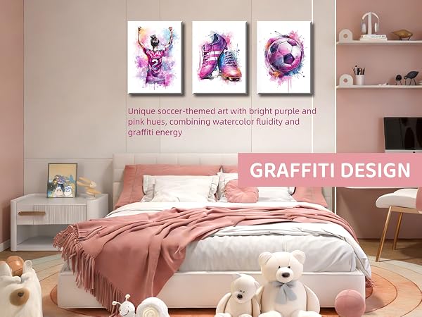 3Pcs Girl Graffiti Soccer Canvas Wall Art