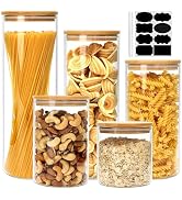 Airtight Glass Jars with Bamboo Lids, Glass Food Storage Containers Set - Set of 5 Kitchen Canist...