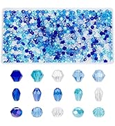 PH PandaHall 750pcs Glass Beads 6mm Blue Beads 15 Styles Faceted Bicone Beads Round Loose Beads S...