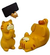 Eysinyge Cat Phone Stand and Eyeglass Holder, Orange Resin Decorative Organizer, Desktop Accessor...