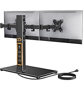 Perlegear Dual Monitor Stand with Power Strip, Freestanding Computer Monitor Stand for 2 Screens ...