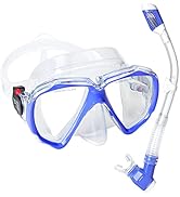 Snorkel Set Adult Snorkeling Gear Anti-Fog Panoramic Scuba Diving Mask and Dry Snorkel Tempered G...