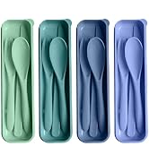 HMDZMR Reusable Utensils Set with Case, 4 Sets Travel Utensils with Case, Reusable Forks and Spoo...