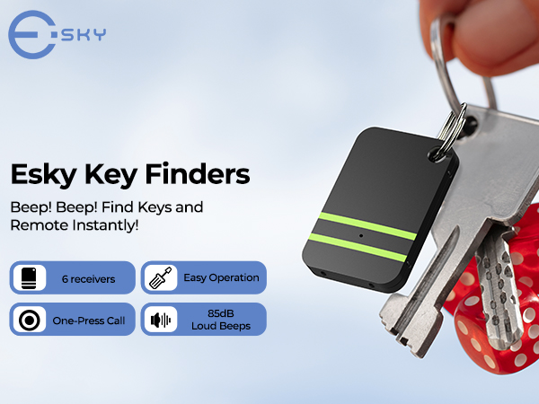 Esky Key Finder, TV Remote Finders Locator with 80dB Sound 6 Receivers Wallet Trackers